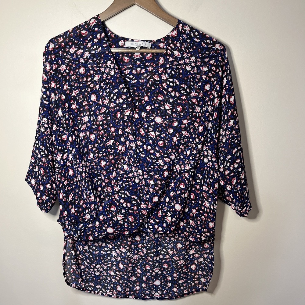 WAYF‎ Womens Nordstrom High Low Floral Print Faux Wrap Blouse Shirt Top Size XS